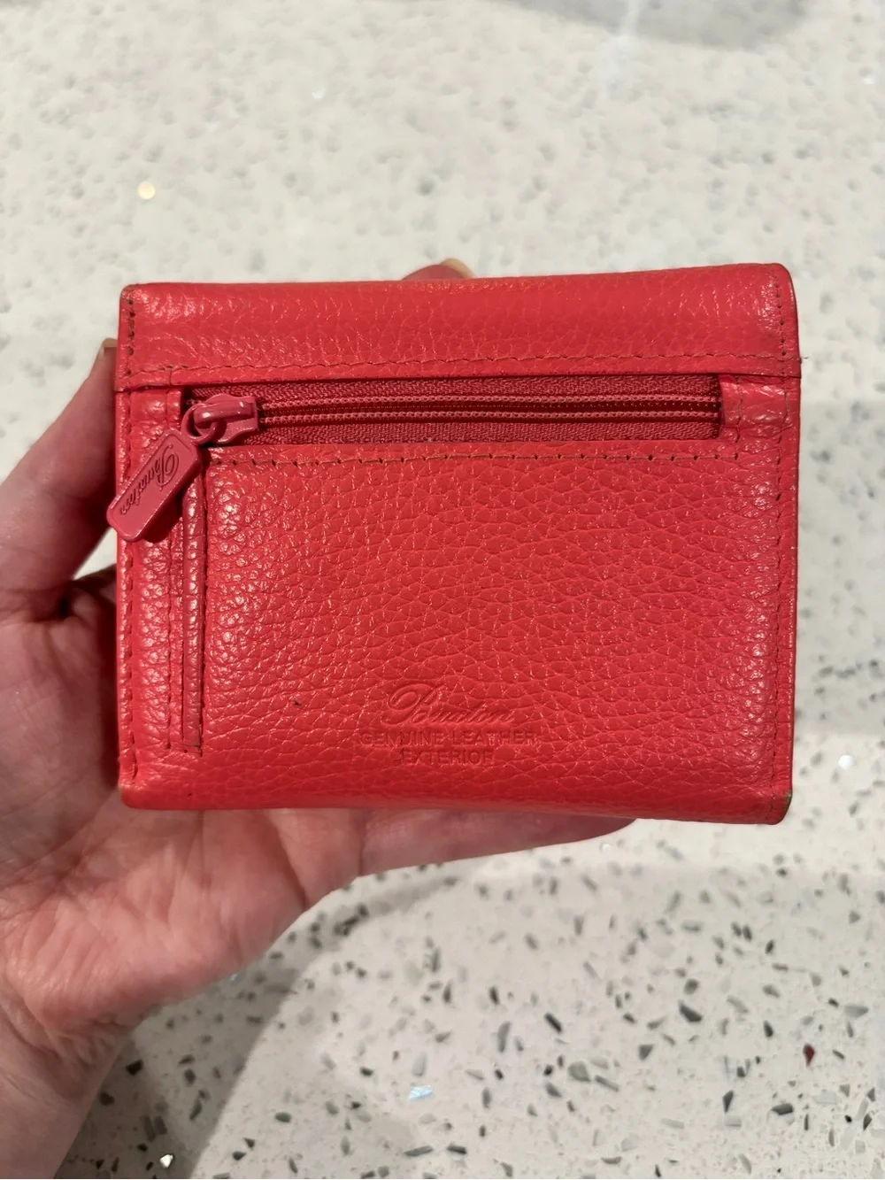 Buxton Coral Leather Mini Tri-Fold Wallet with Duck Logo